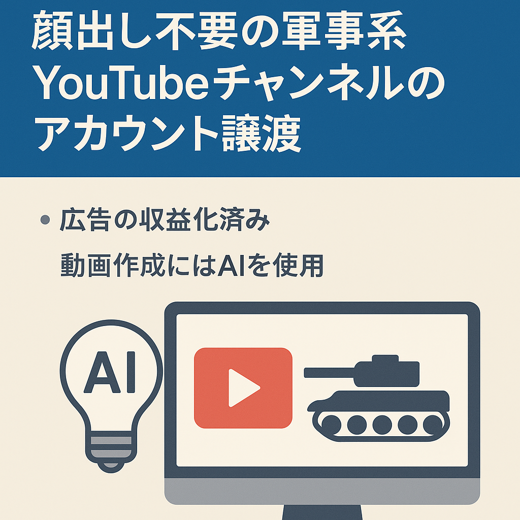 【チャンネル登録8662人超え・収益化済み】顔出し不要の軍事系チャンネルYou Tubeチャンネルのアカウント譲渡【値段交渉歓迎】
