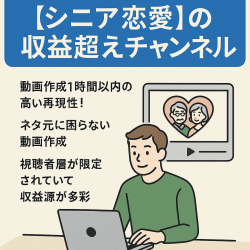収益化済！即決６０万円！収益２０万円超えチャンネル【シニア恋愛】動画作成１時間以内　再現性◎動画でらくらく運営