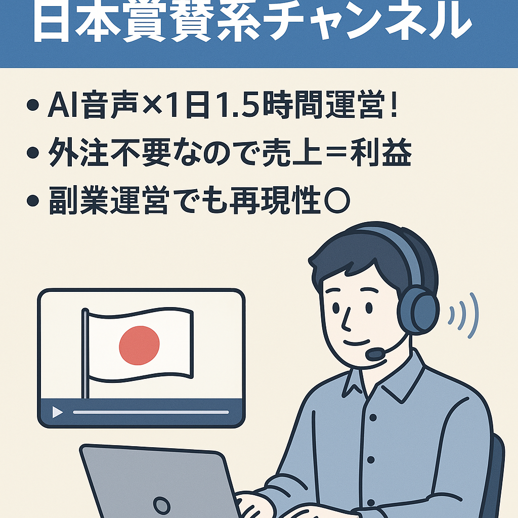 【1日1.5時間作業→収益月20万】の日本賞賛系チャンネル