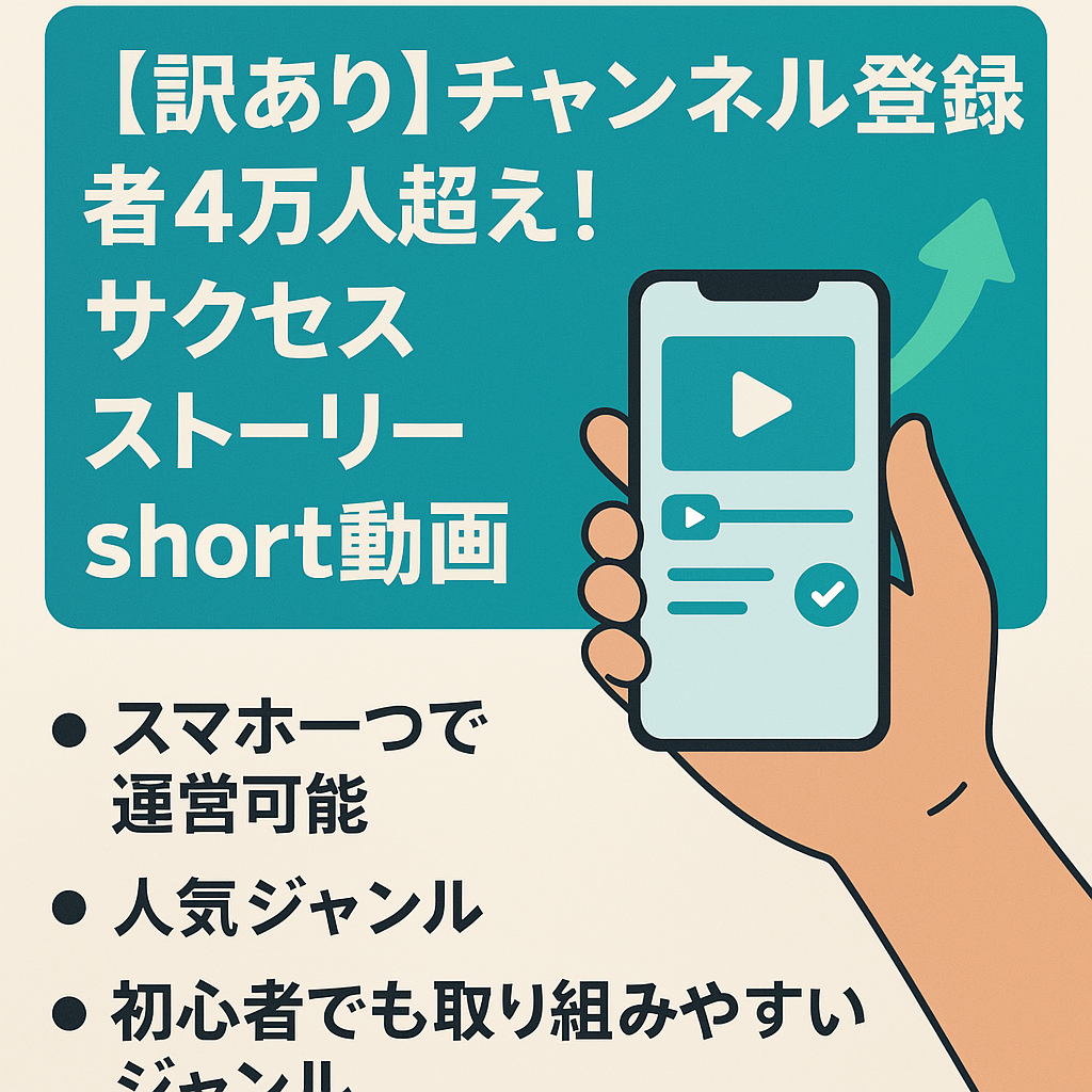 【訳あり】チャンネル登録者4万人超え！スマホ一つで運営可能、サクセスストーリーshort動画