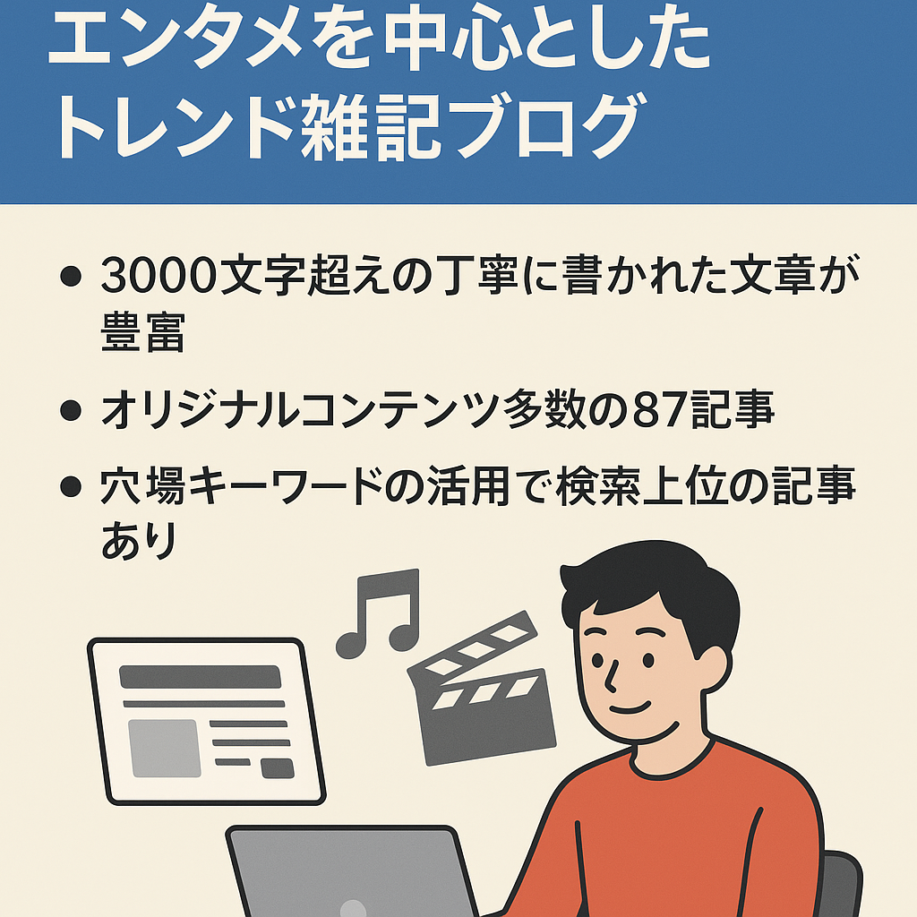【値下げ！・全部オリジナリティな87記事！】エンタメを中心としたトレンド雑記ブログ