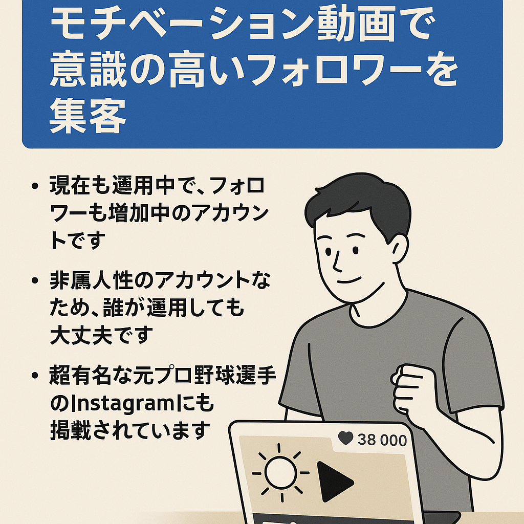 【フォロワー3.8万人以上/総再生回数1200万以上/非属人性】モチベーション動画で意識の高いフォロワーを集客