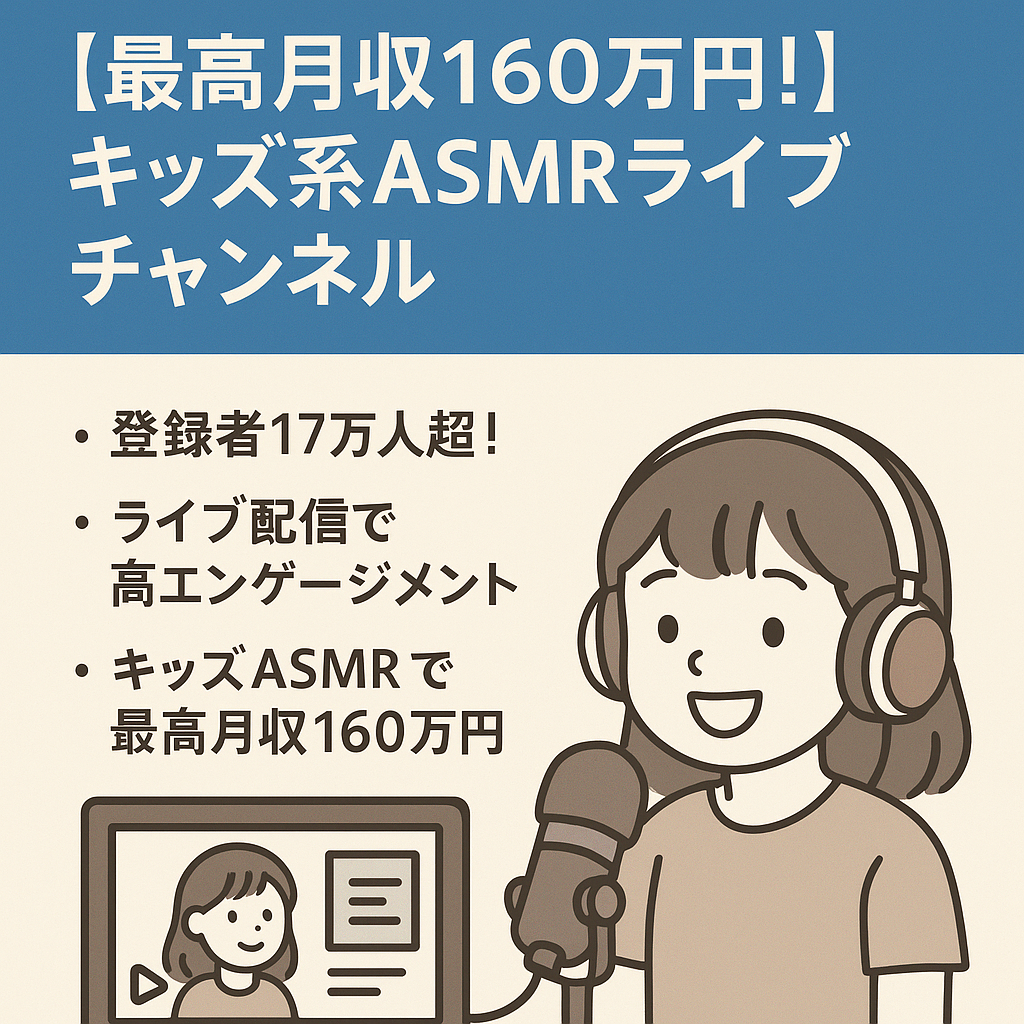 最高月収160万円！キッズ系ASMRライブチャンネル（登録者17.8万人超）