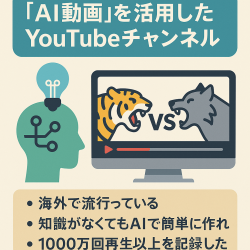AI動画を活用したYoutubeチャンネルとなっています。ショート動画がメインで動物vs動物の動画作成を行っていましたが、仕事との両立が厳しくなったため売却いたします。
