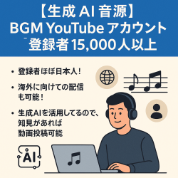 訳あり：【生成AI音源】BGM YouTubeアカウント【登録者15,000人以上】