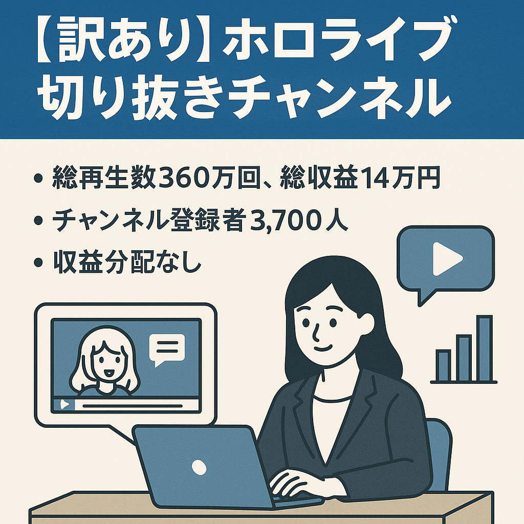 訳あり：ホロライブ切り抜きチャンネル★チャンネル登録者数3,700人★最高月収約9万円