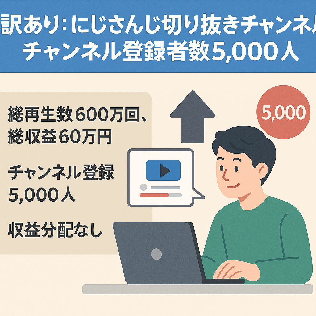 訳あり：にじさんじ切り抜きチャンネル★チャンネル登録者数5,000人★最高月収約15万円