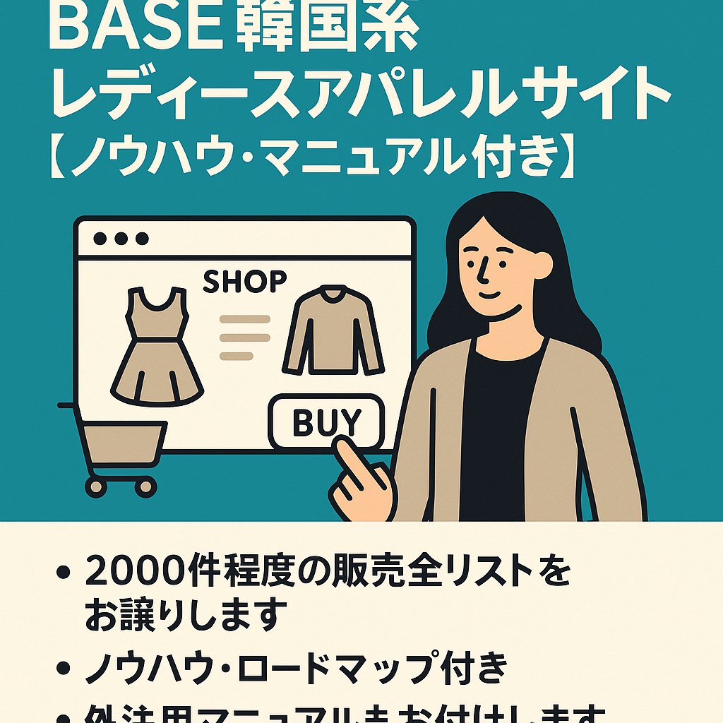 BASE 韓国系レディースアパレルサイト 【ノウハウ・マニュアル・販売実績リスト付き】　他サイト展開可能
