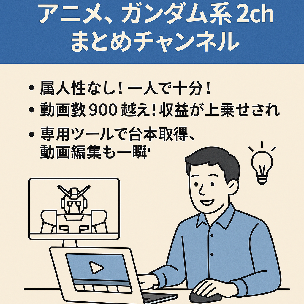 【弊社独自の自動動画編集ツール付】アニメ、ガンダム系2chまとめチャンネル